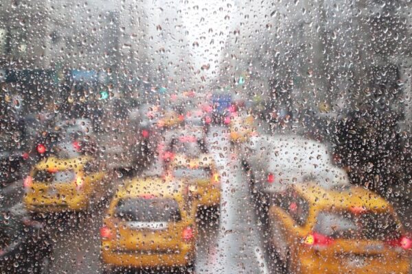 Yellow taxis on a rainy day in New York