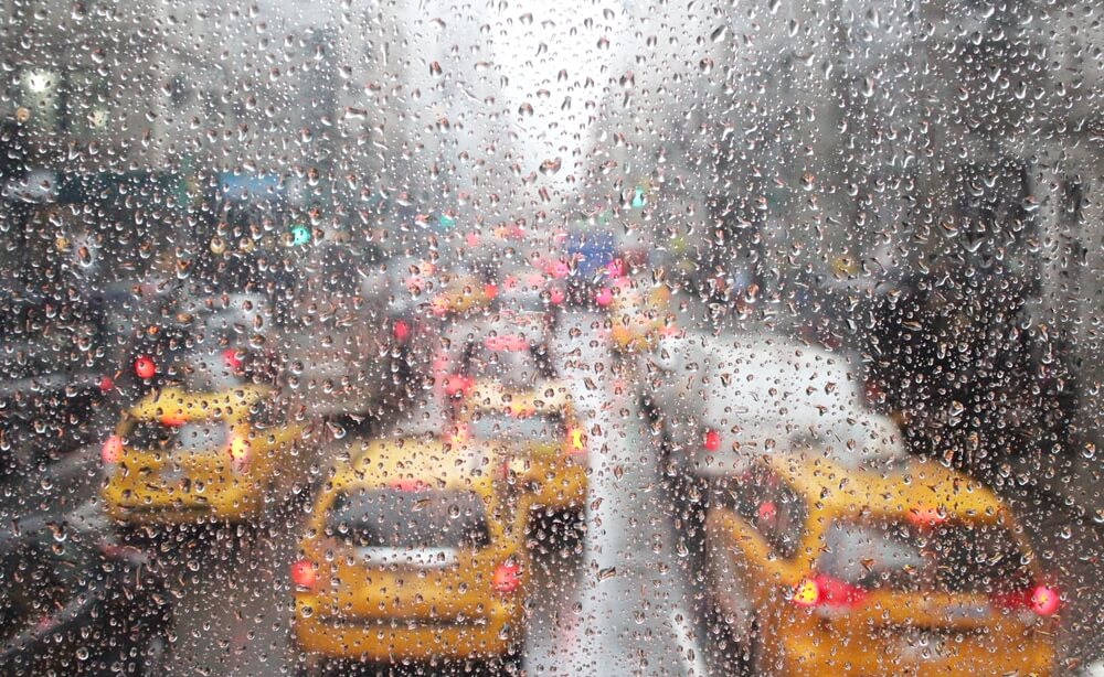 Yellow taxis on a rainy day in New York