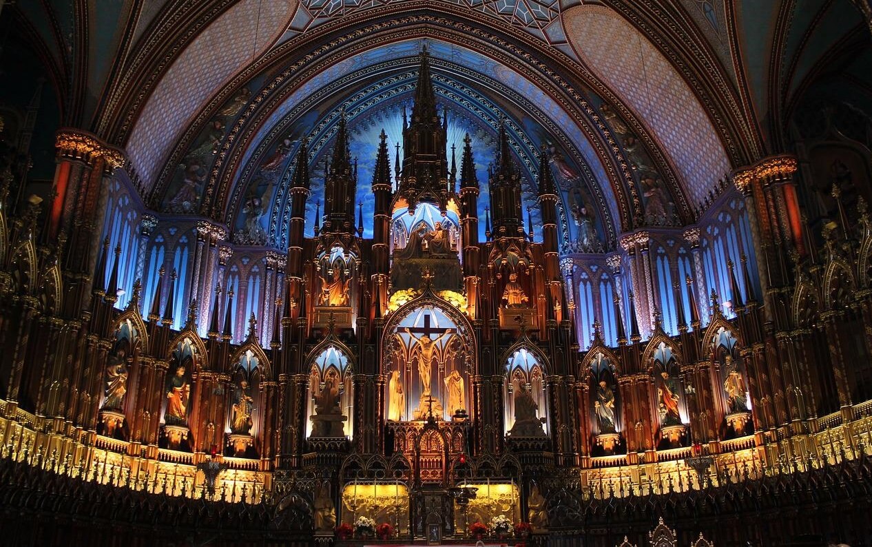 the inside of notre dame in montreal